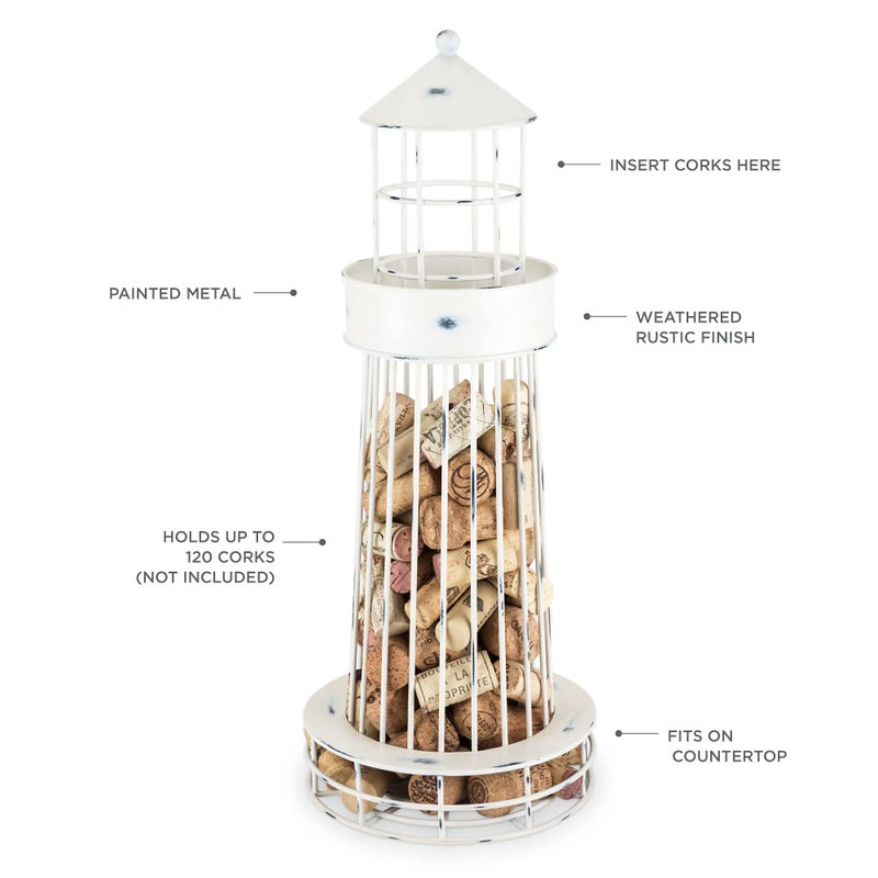 Twine Lighthouse Wine Cork Holder, Wine Corks Storage, Wine Cork Collector, Farmhouse Kitchen Decor, Wine Bar Decor, Wine Accessories, Set of 1, White - Image 2